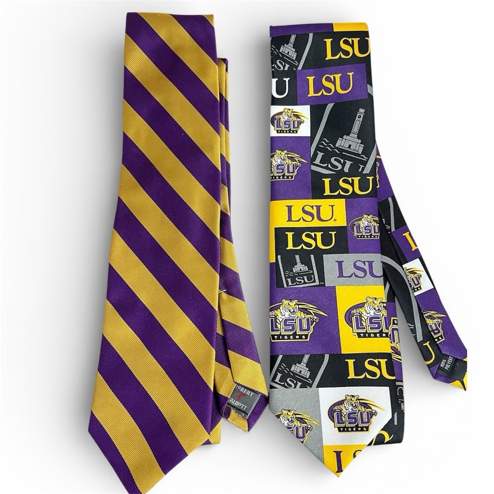 LSU Tigers Necktie Purple Gold Silk Repp Robert‎ Talbott Ralph Marlin Game Day